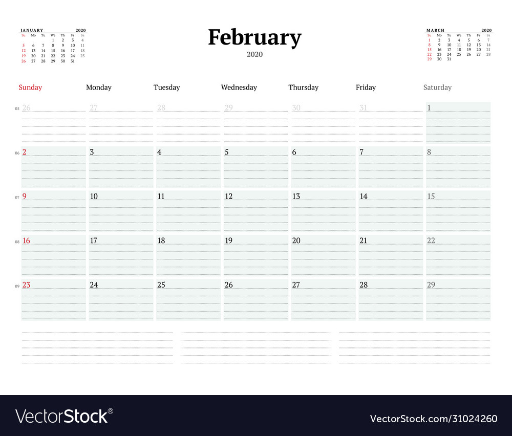 Calendar template for february 2020 business