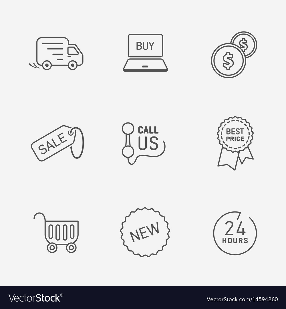 Flat contour shop icon set