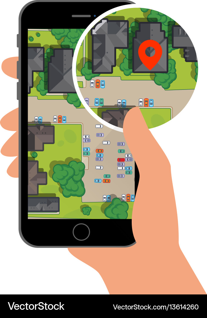 Mobile gps navigation on phone with map Royalty Free Vector