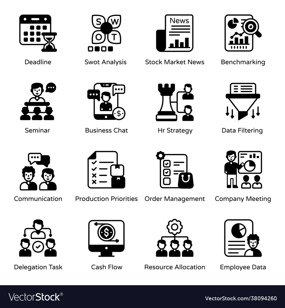 Pack Business Management Glyph Icons Royalty Free Vector 8233