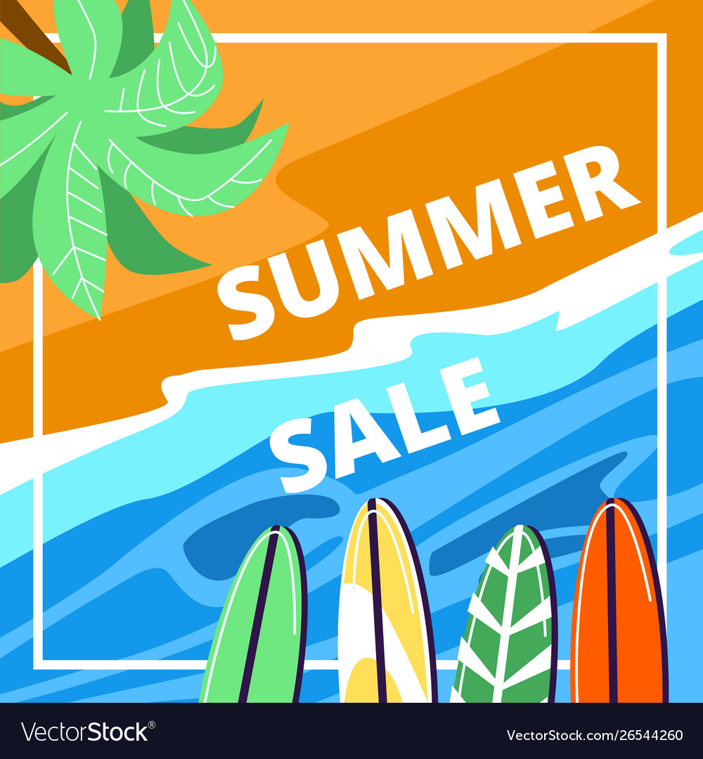 Summer sale square banner top view sea beach