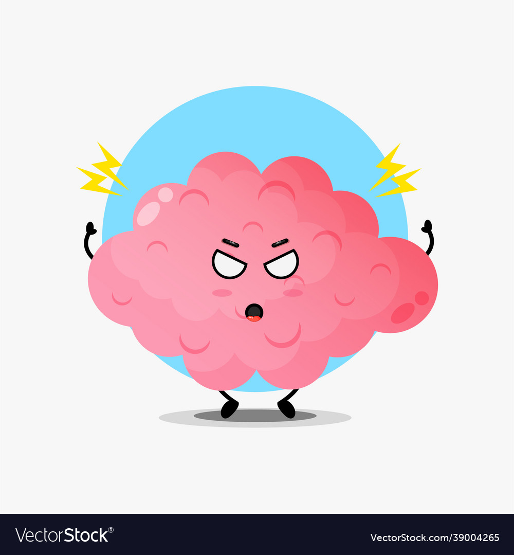 Cute brain character is angry Royalty Free Vector Image