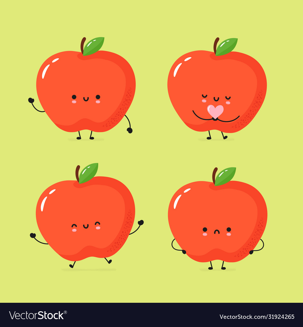 Cute smiling funny apple collection Royalty Free Vector