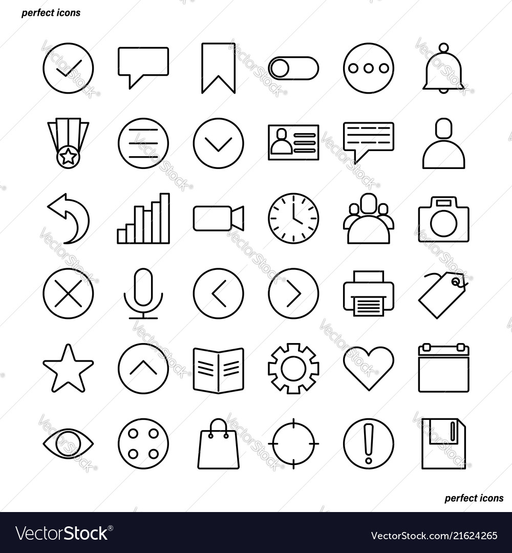 Essential outline icons perfect pixel