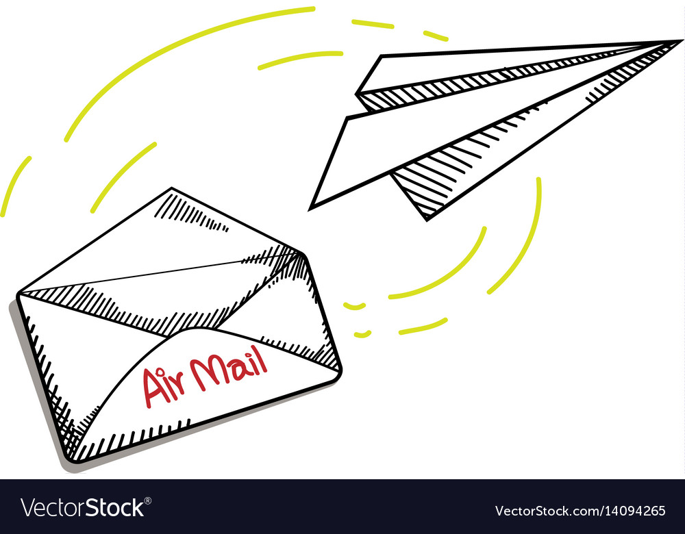 Letter and paper airplane in doodle style