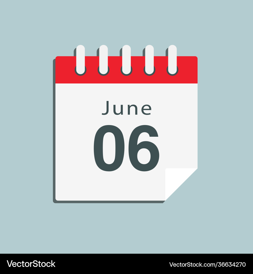 icon-day-date-6-june-template-calendar-page-vector-image
