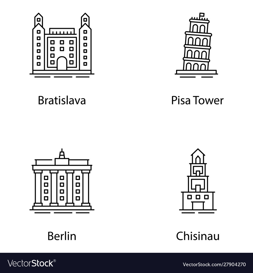 Memorial buildings line icons pack