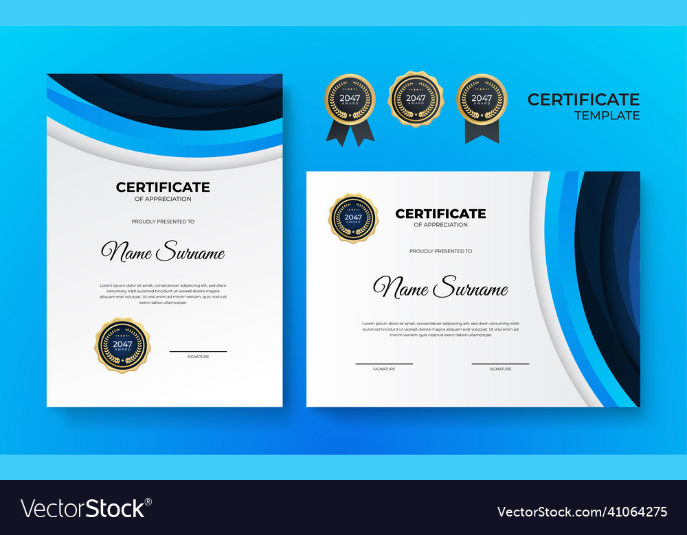 Blue and white gold certificate of achievement Vector Image