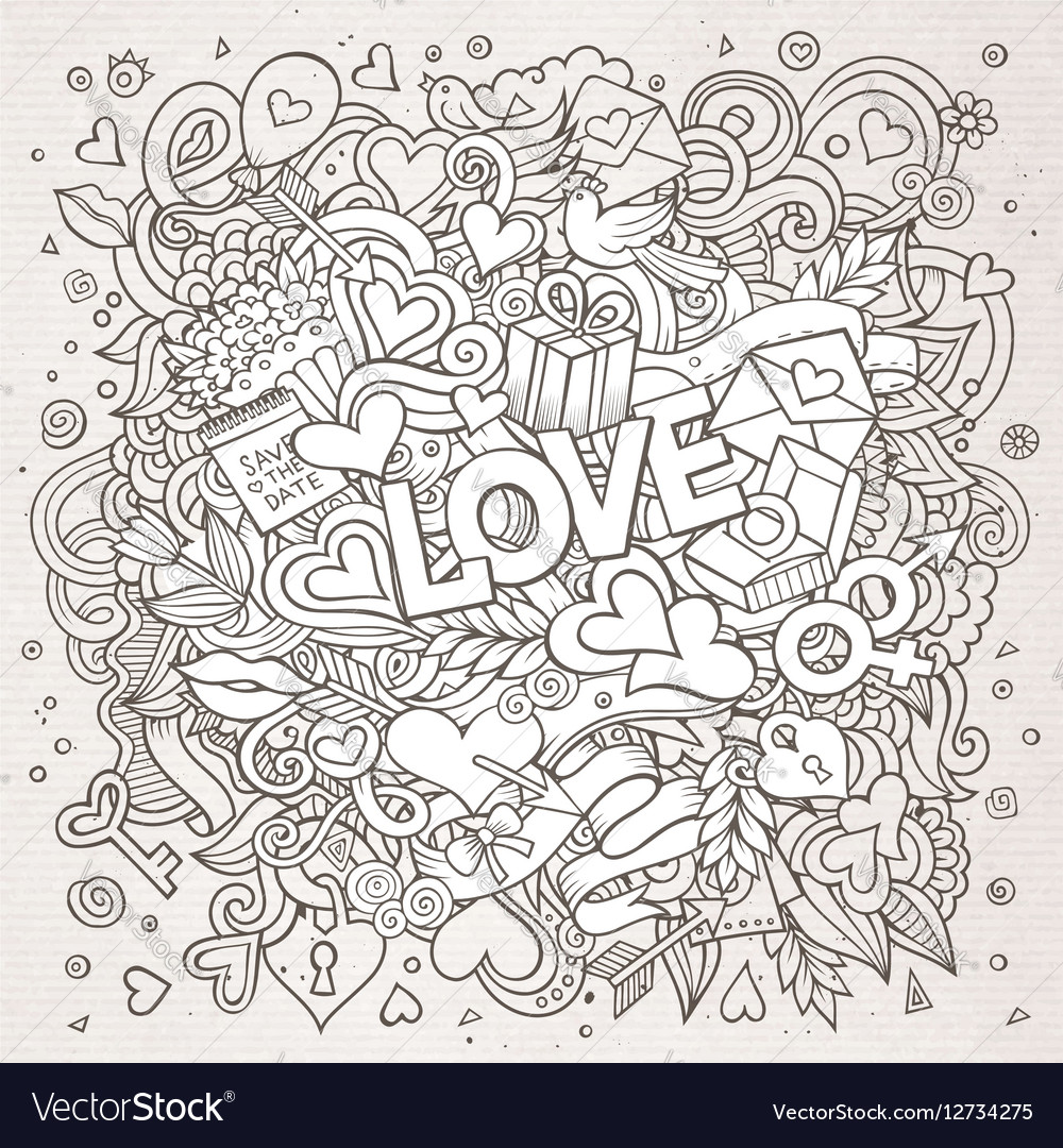 Cartoon hand drawn Doodle Love Royalty Free Vector Image