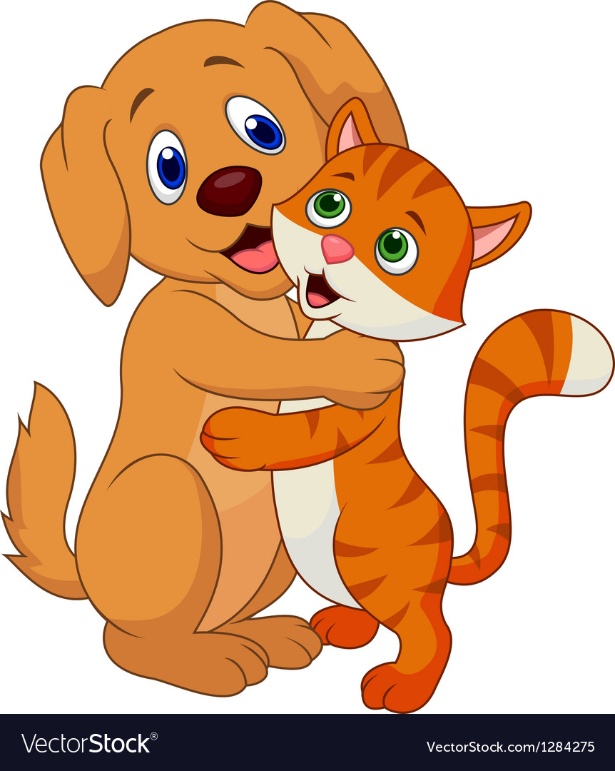 Cute dog and cat cartoon embracing each other Vector Image