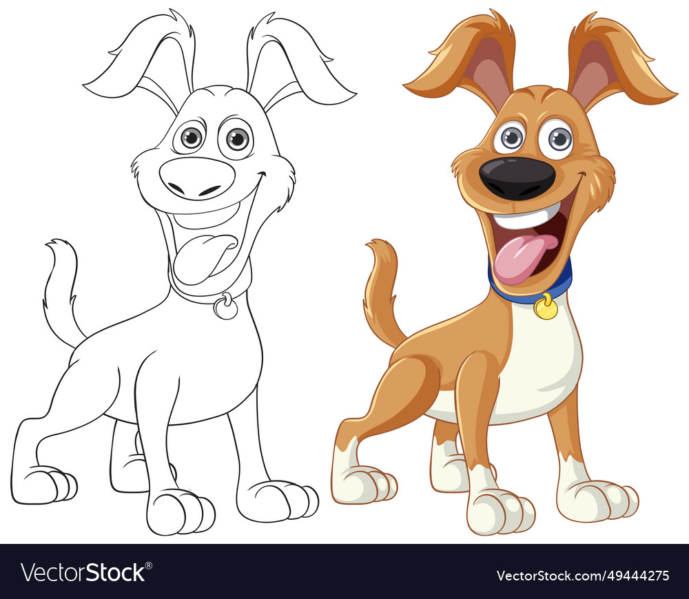 Excited dog cartoon and doodle outline Royalty Free Vector