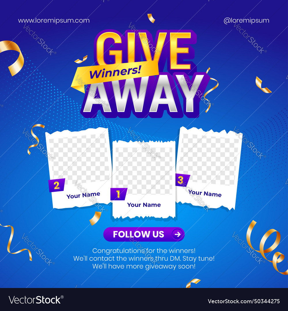 Giveaway Winner Announcement Social Media Post Vector Image