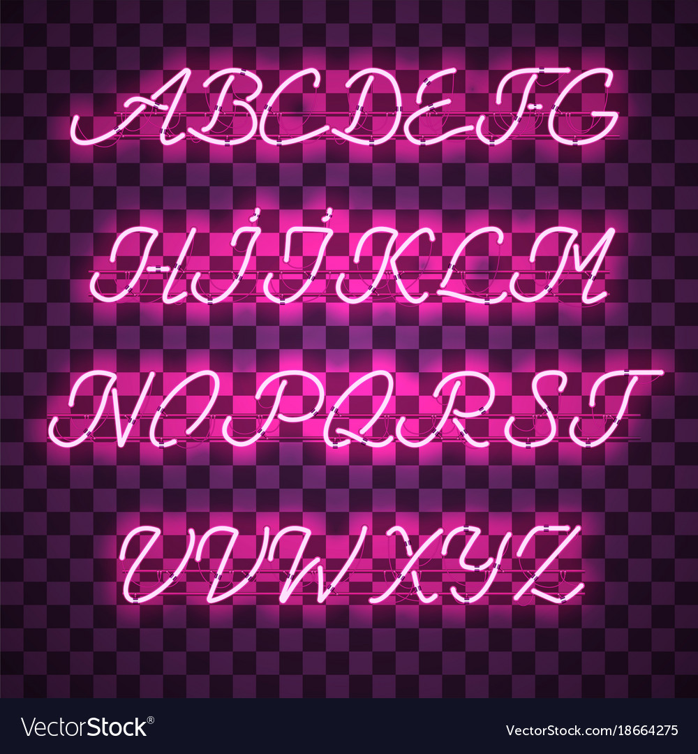 Glowing purple neon uppercase script font