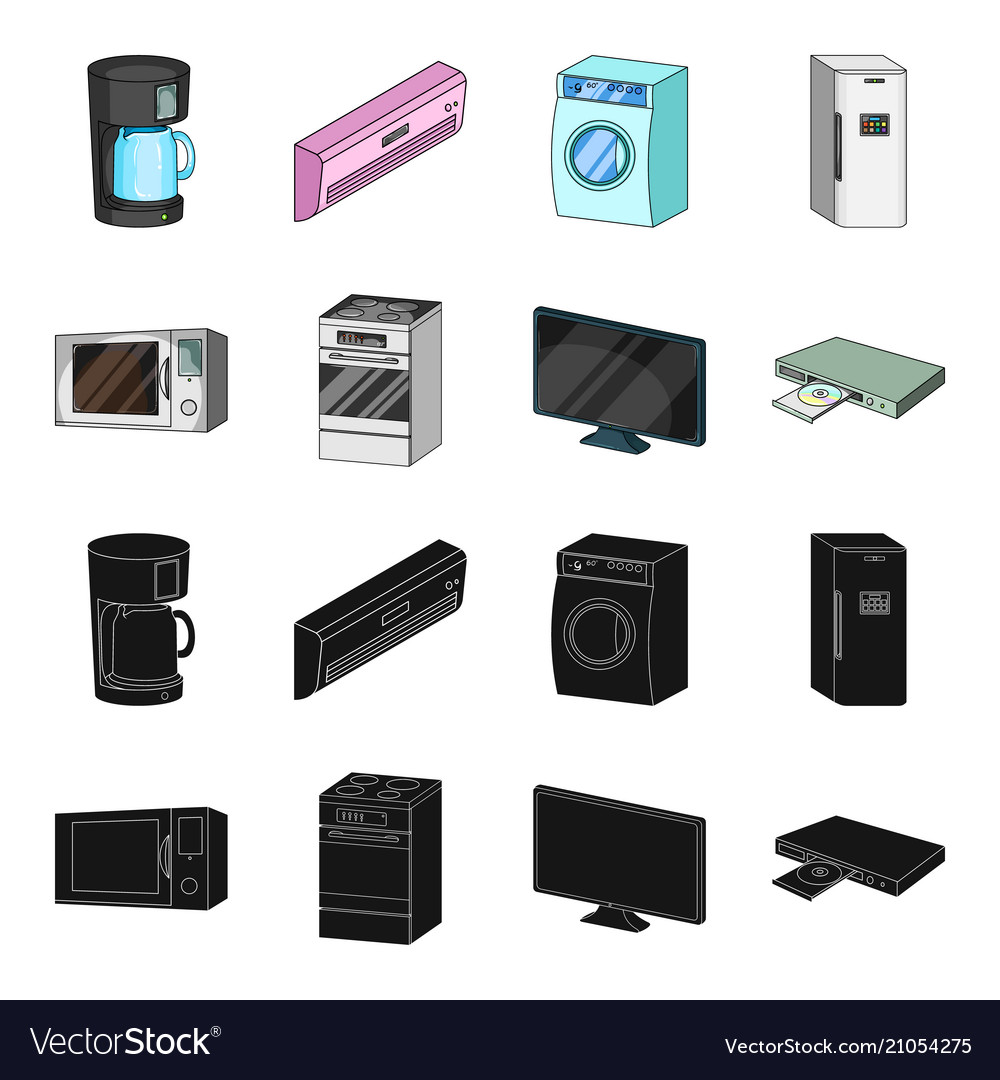 Home appliances and equipment blackcartoon icons