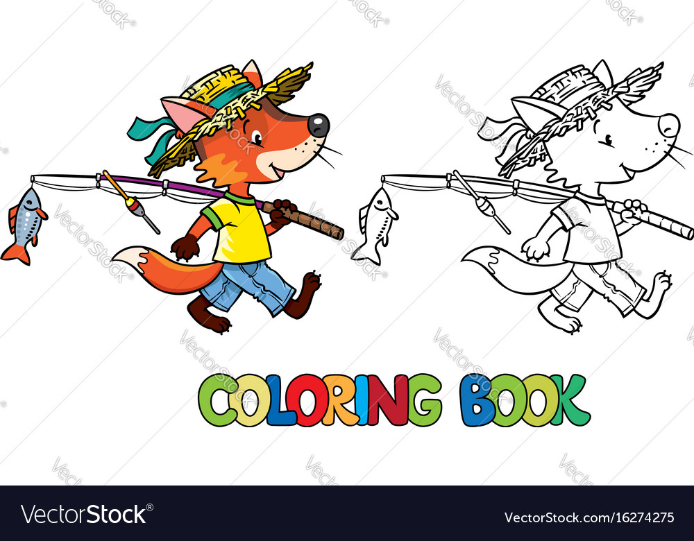 Little funny fox go fishing coloring book