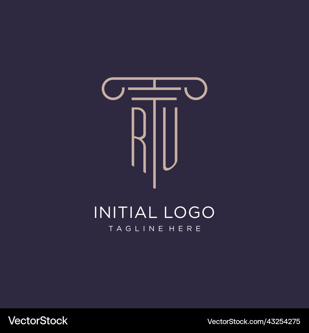 Ru initial with pillar logo design luxury law Vector Image