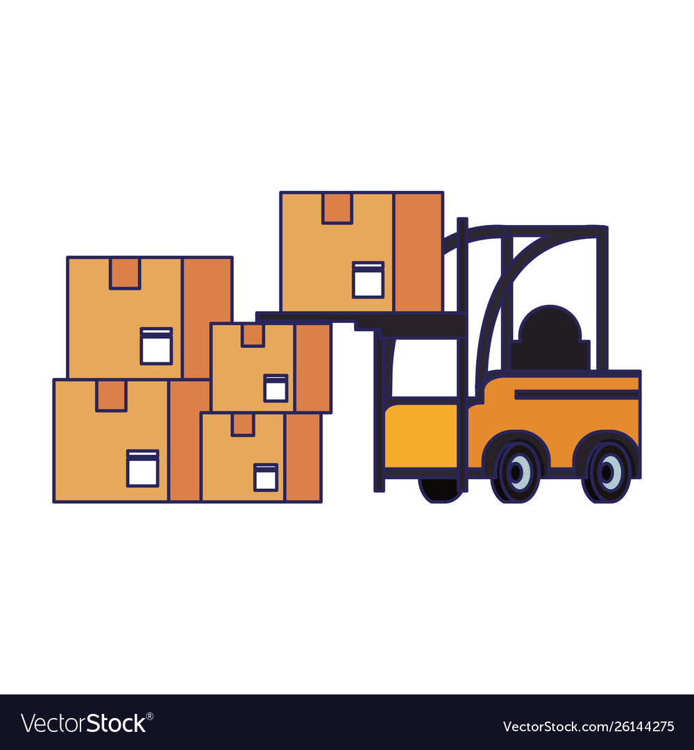 Warehouse and shipping forklift with cargo blue