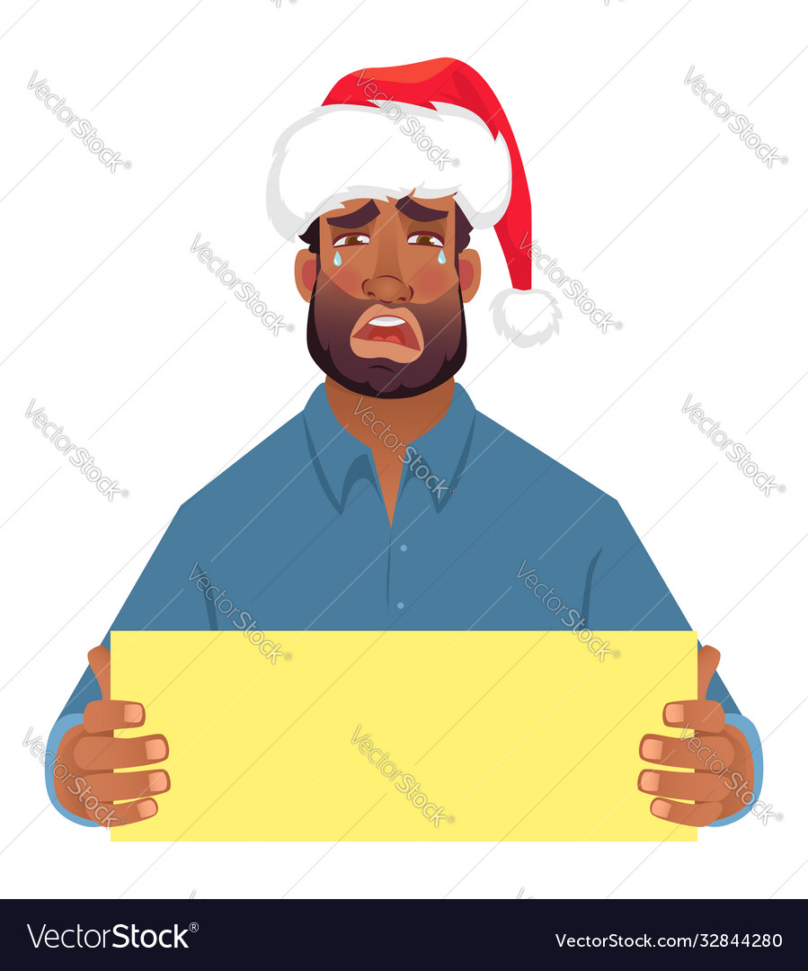 African man in hat holding blank card