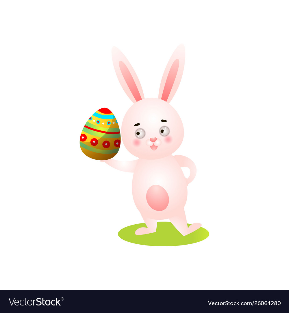 Cute happy easter rabbit on green grass take