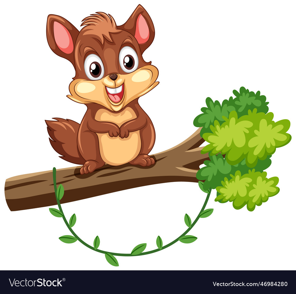 Cute squirrel cartoon character standing on tree Vector Image