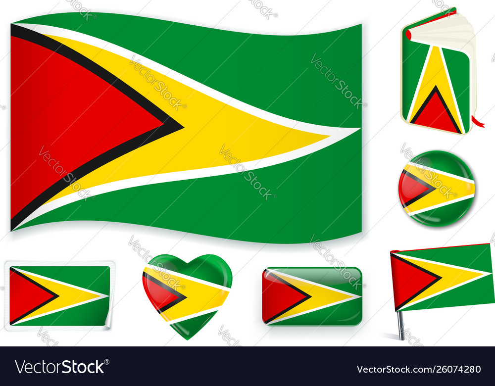 Guyana flag wave book circle pin button heart