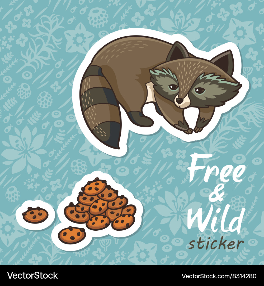 Stickers with a cute raccoon Royalty Free Vector Image