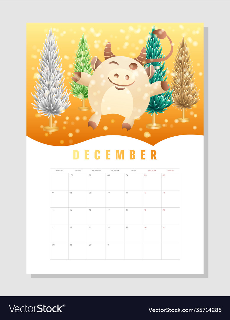 Calendar 2021 a4 format on december month planner