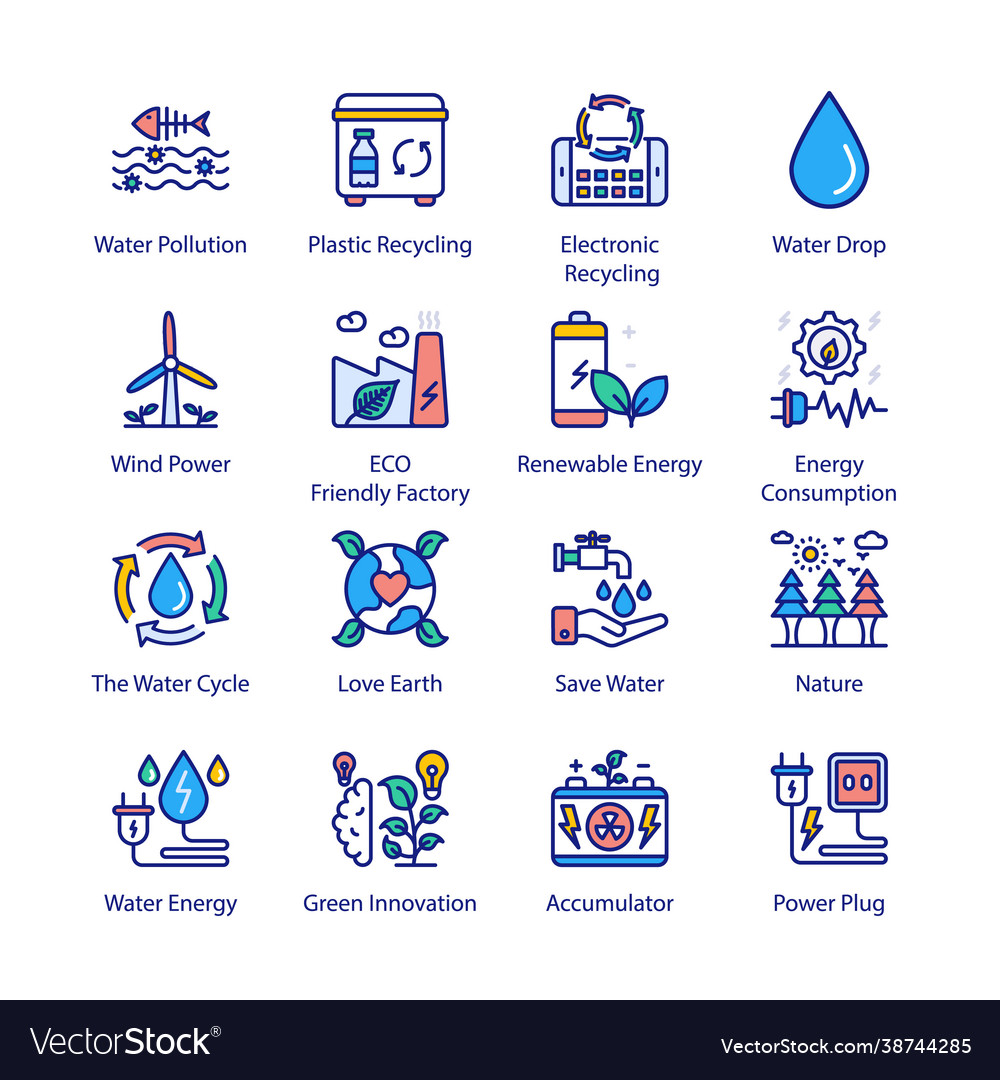 Eco and bio technology filled icons - stroked Vector Image