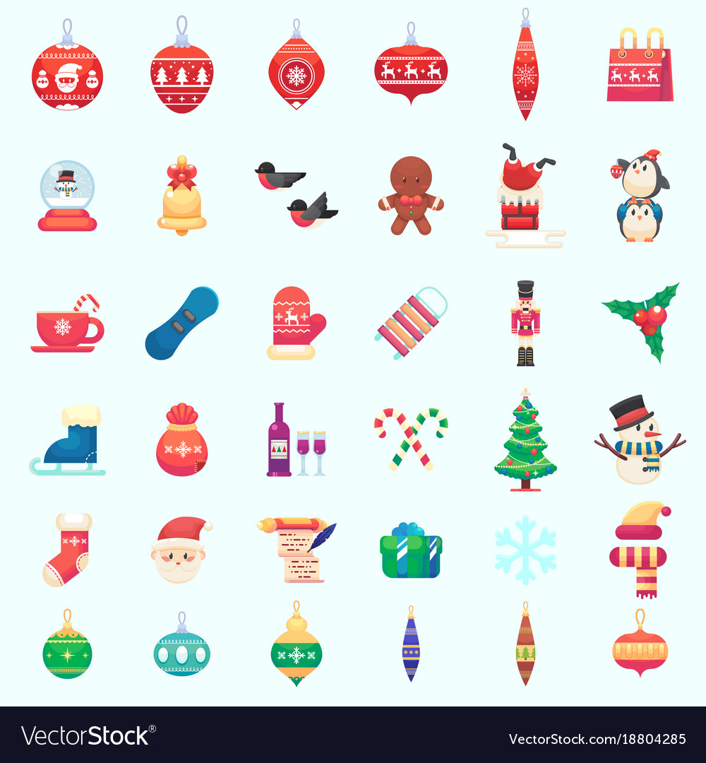 Flat year xmas icons