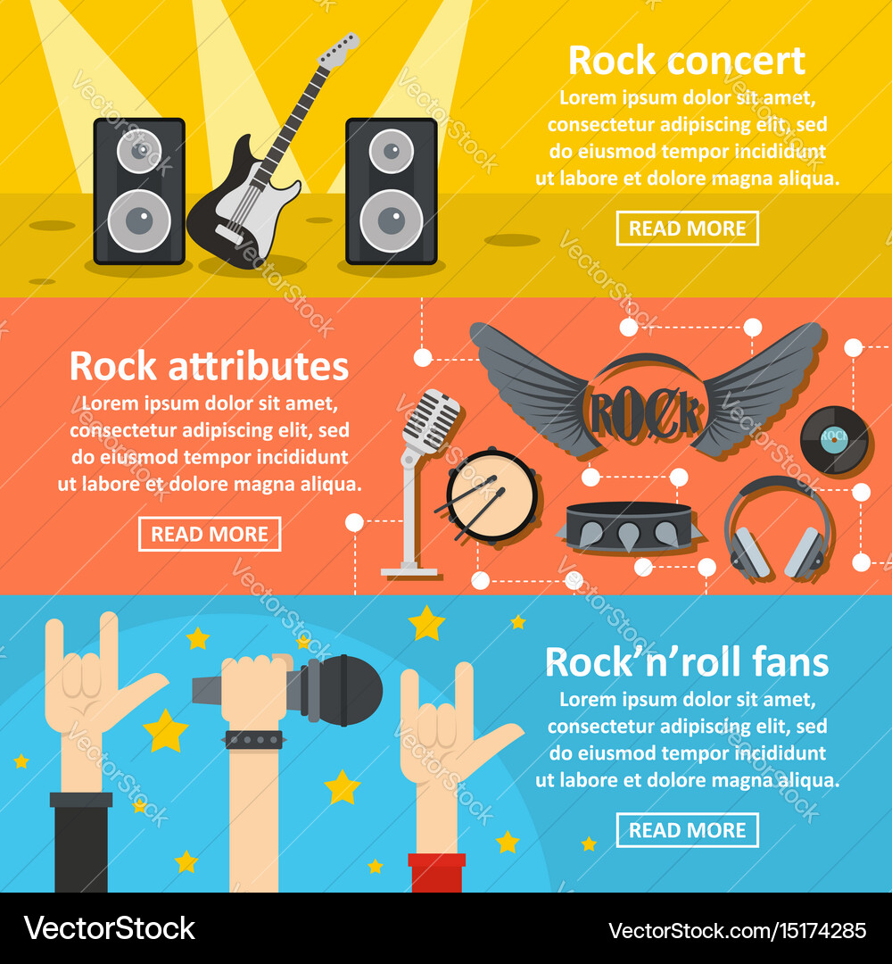 Rock concert banner horizontal set flat style Vector Image