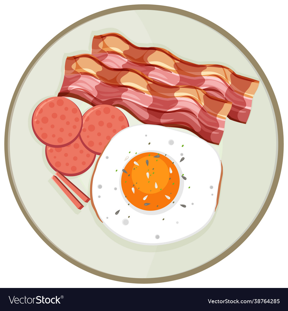 Top view breakfast set on a dish isolated Vector Image