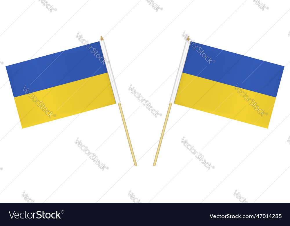 Two small hand ukrainian flags isolated on white