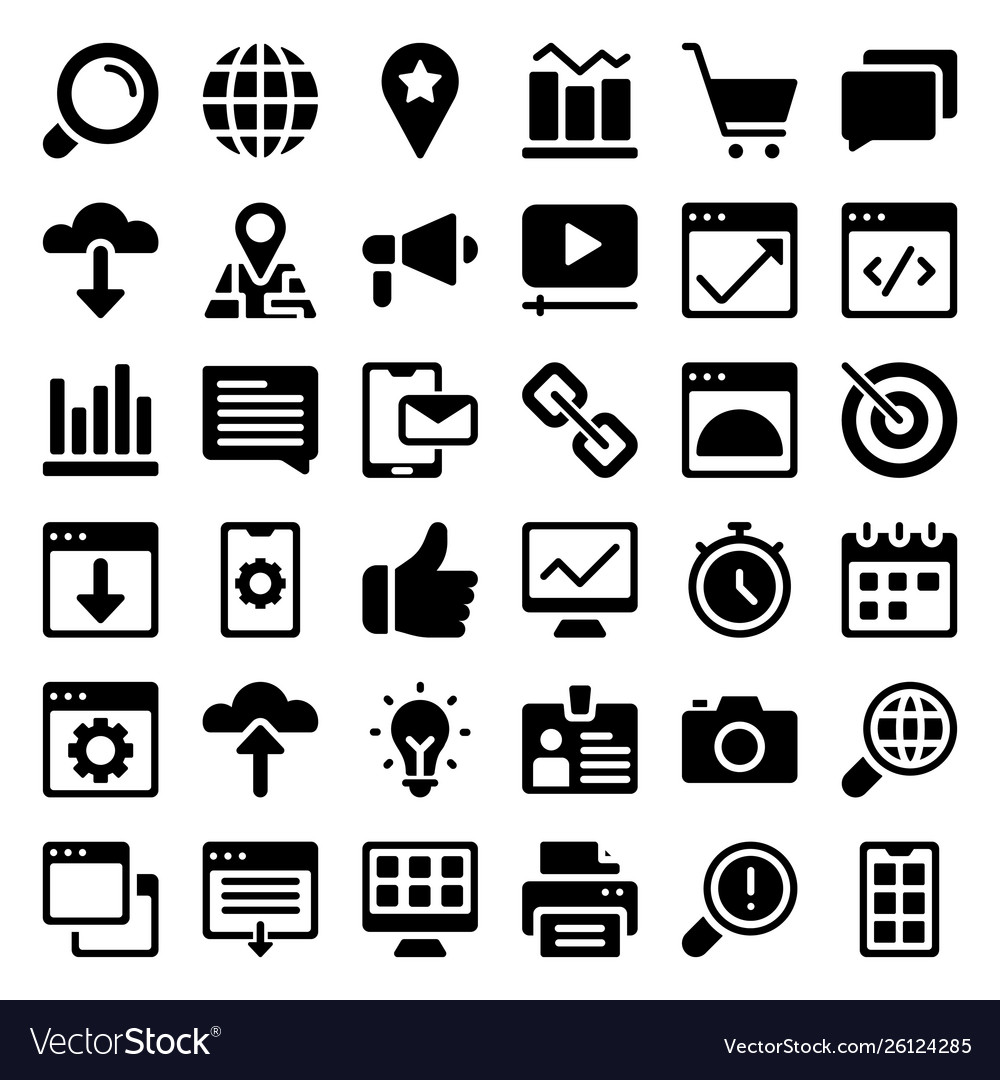 Web glyph icons set Royalty Free Vector Image - VectorStock