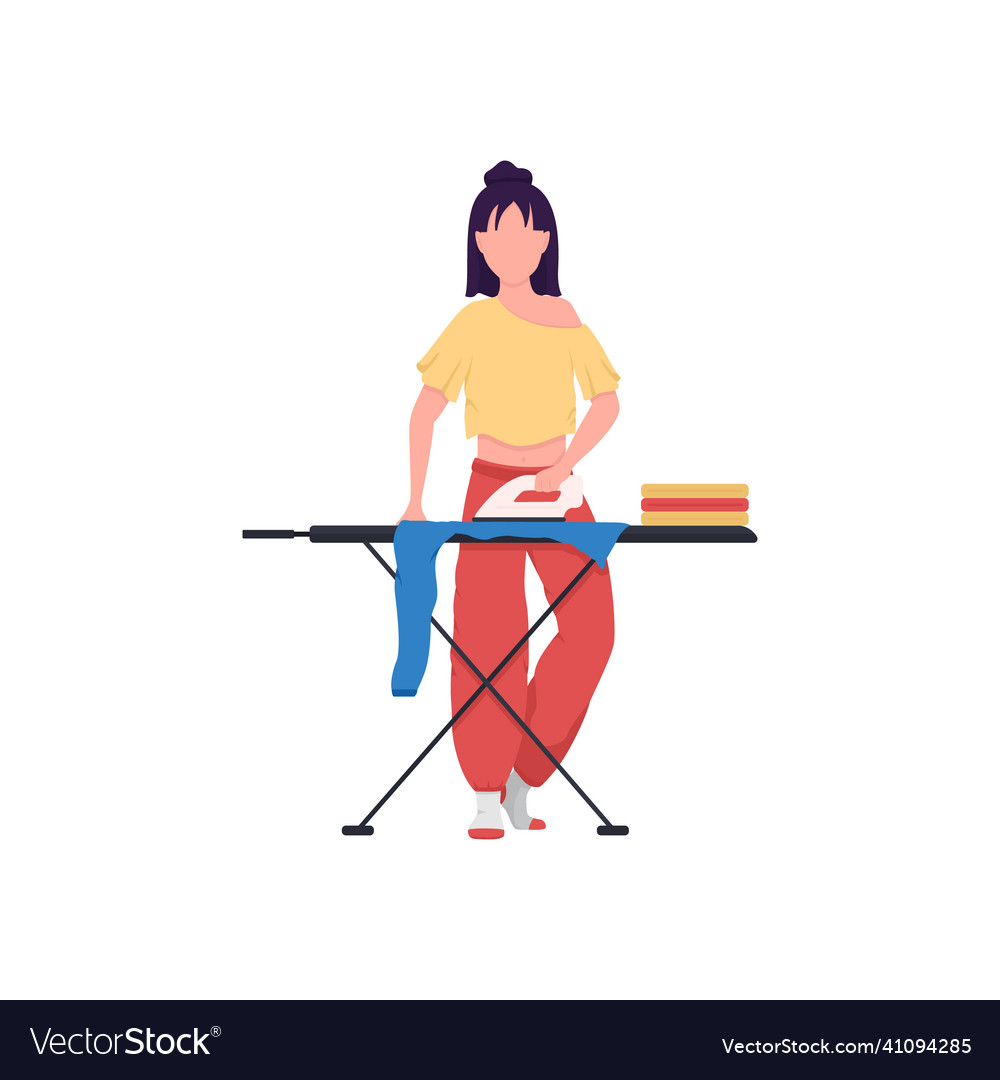 Woman ironing clothes flat color faceless