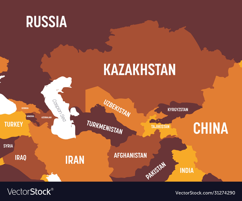 Central asia map - brown orange hue colored Vector Image