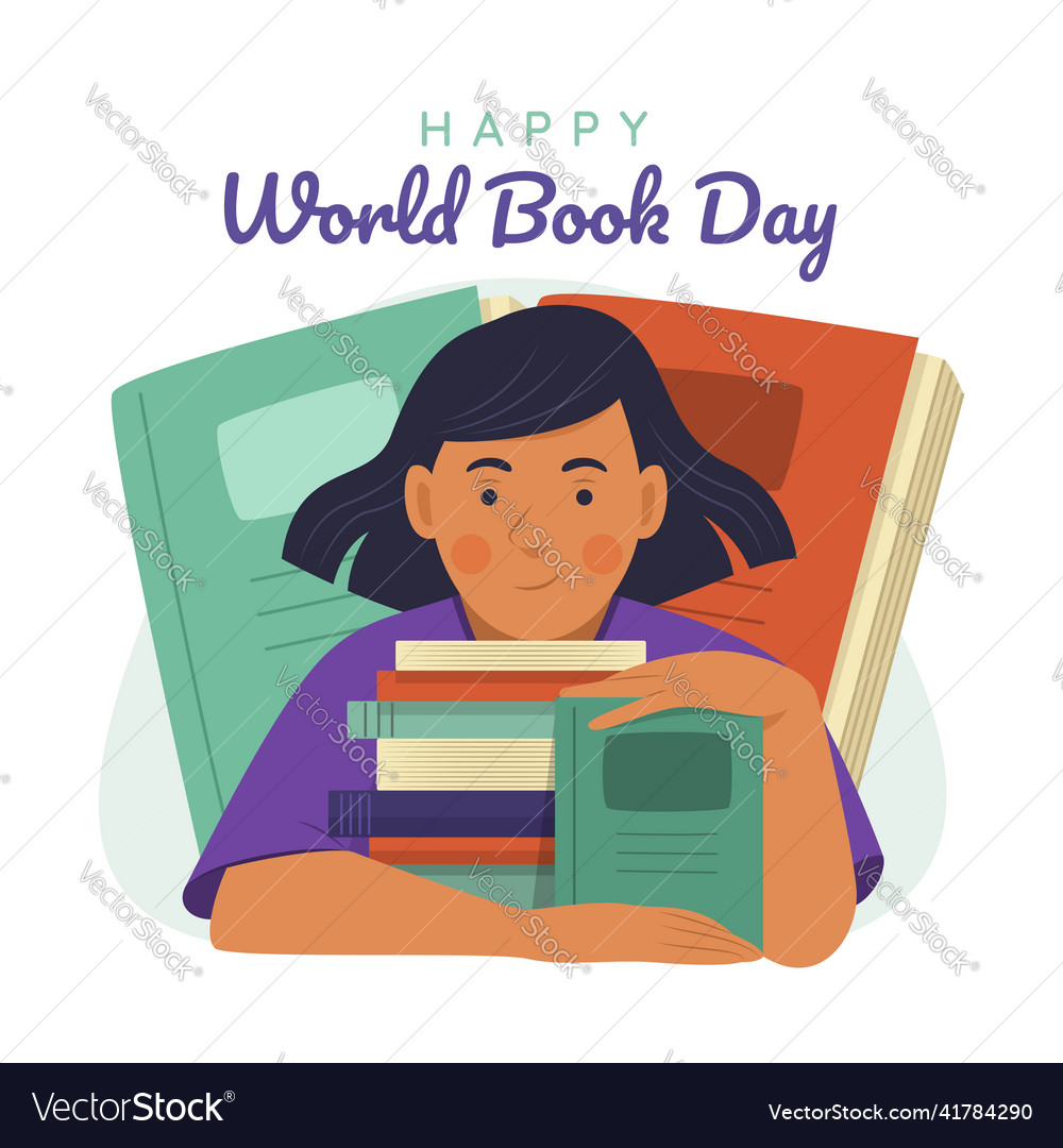 Girl with the books for world book day Royalty Free Vector