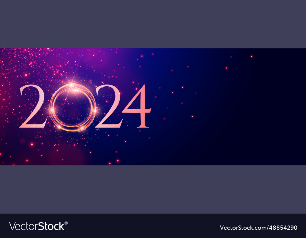 Happy new year 2024 greeting banner with glossy Vector Image