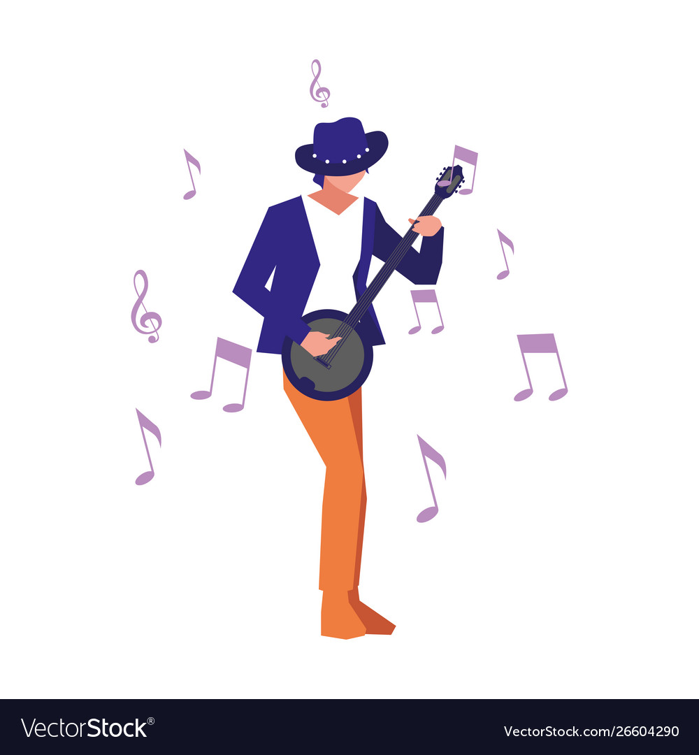 Musician man banjo playing instrument Royalty Free Vector