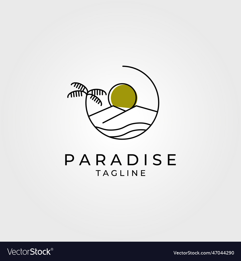 Paradise or beach logo line art design Royalty Free Vector