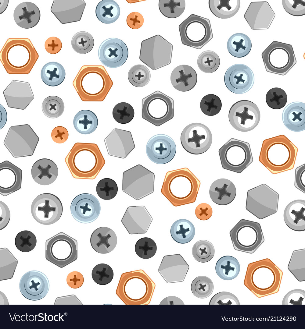 Seamless pattern with bolts nuts nails