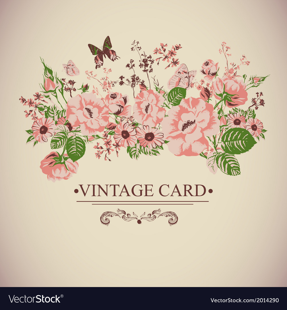 Vintage floral card with butterflies Royalty Free Vector