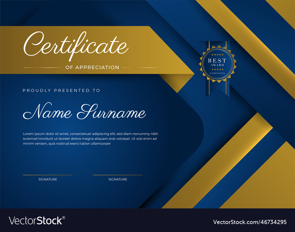 Certificate of appreciation template gold Vector Image