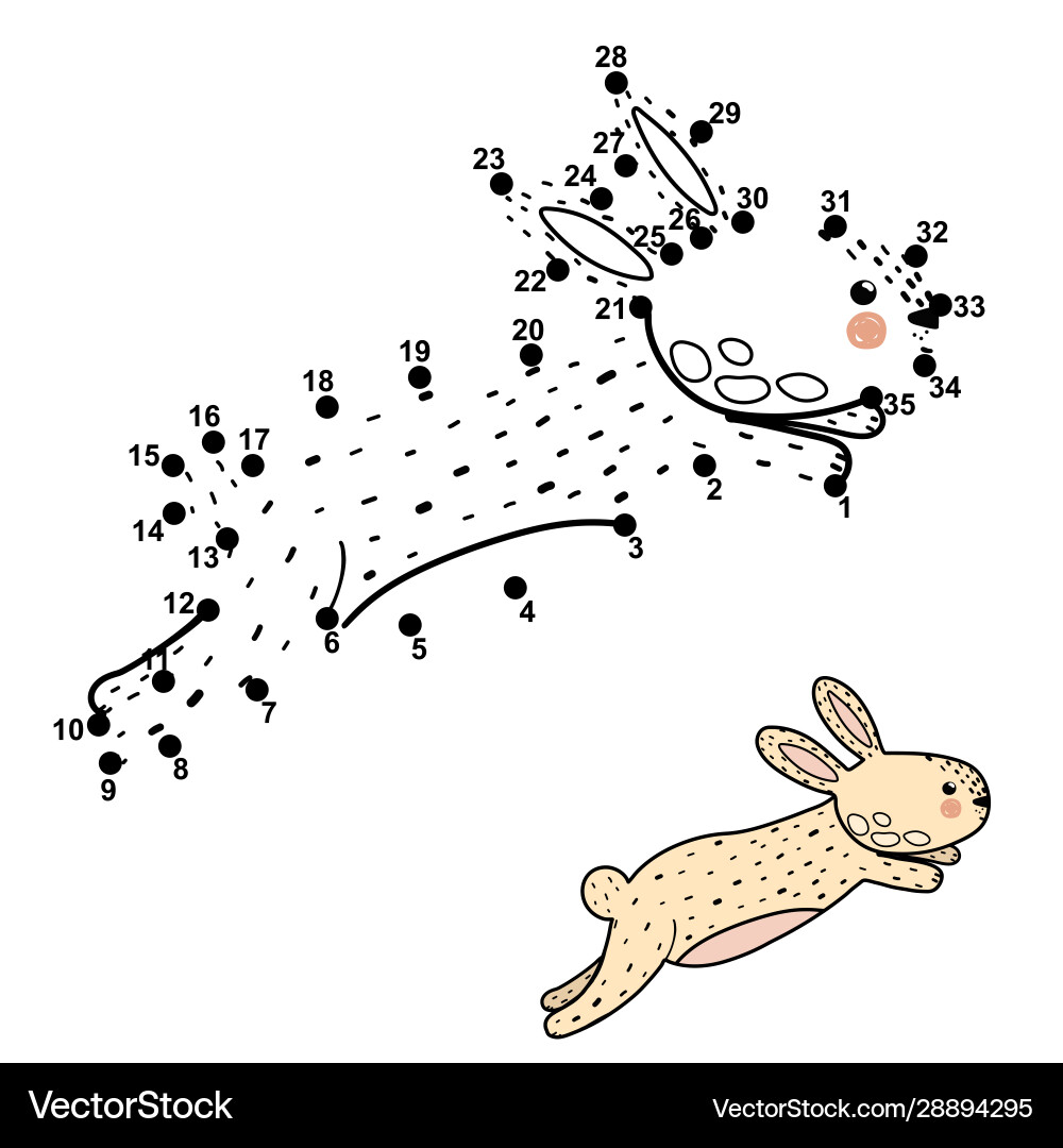 Dot To Dot Game With Cute Jumping Rabbit Vector Image