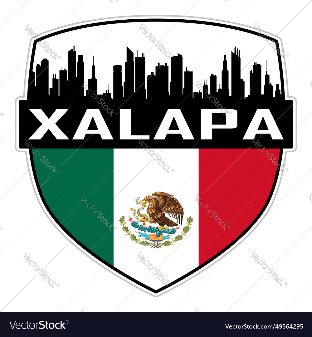 Xalapa skyline silhouette mexico flag travel badge