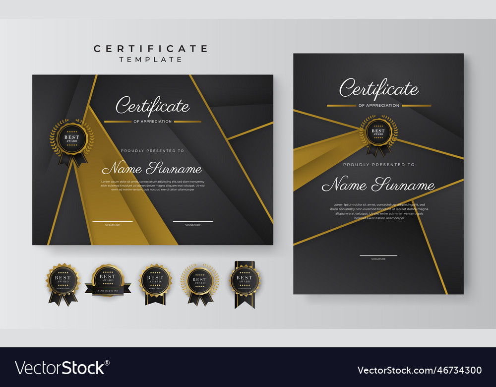 Black and gold certificate of achievement Vector Image