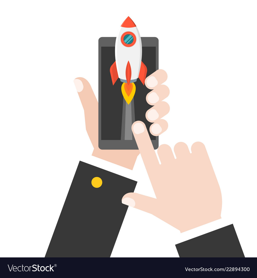 Business hand launching rocket from tablet