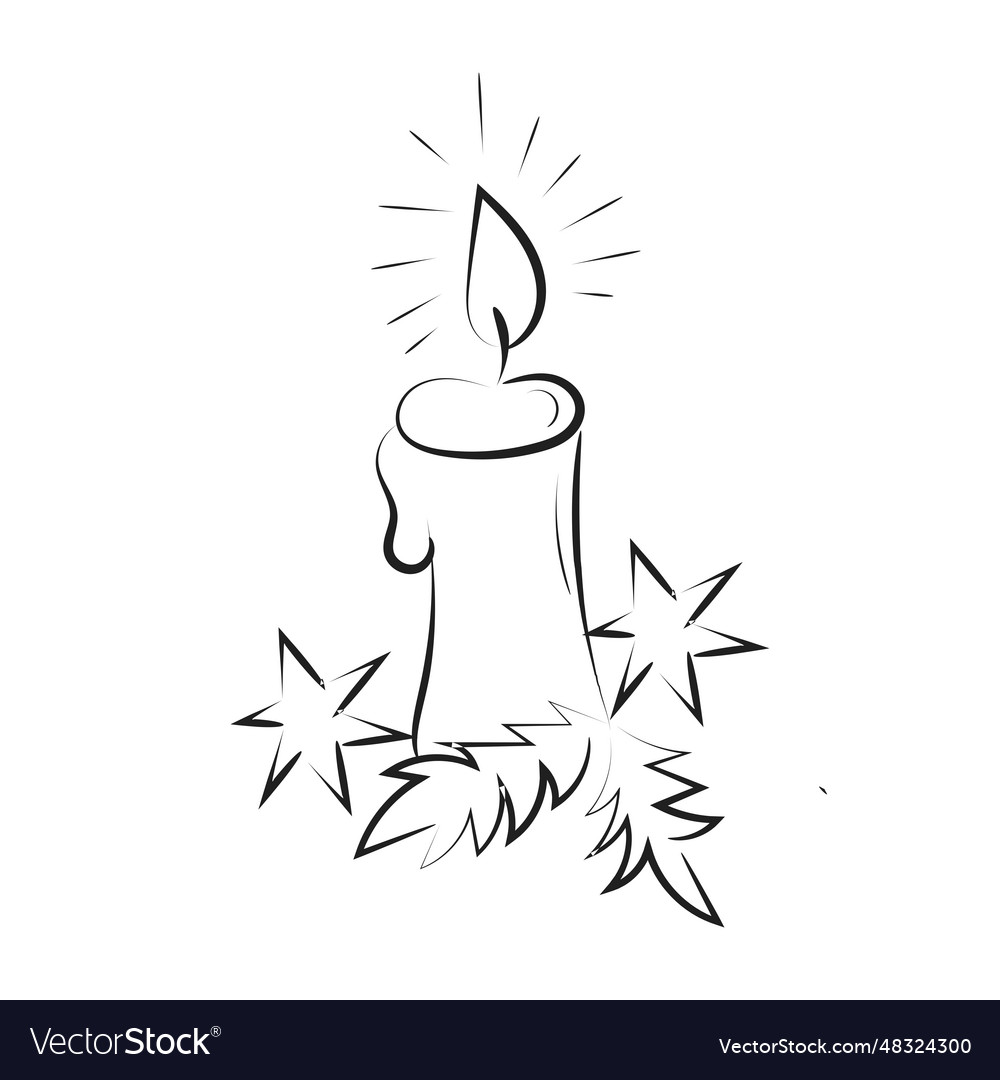 Christmas candle holy light line art Royalty Free Vector