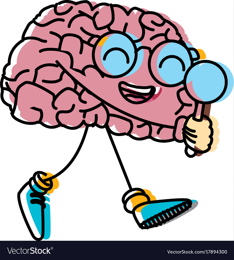 Cute brain searching something Royalty Free Vector Image