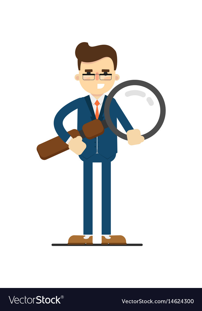 Happy Businessman Hold Big Magnifying Glass Vector Image