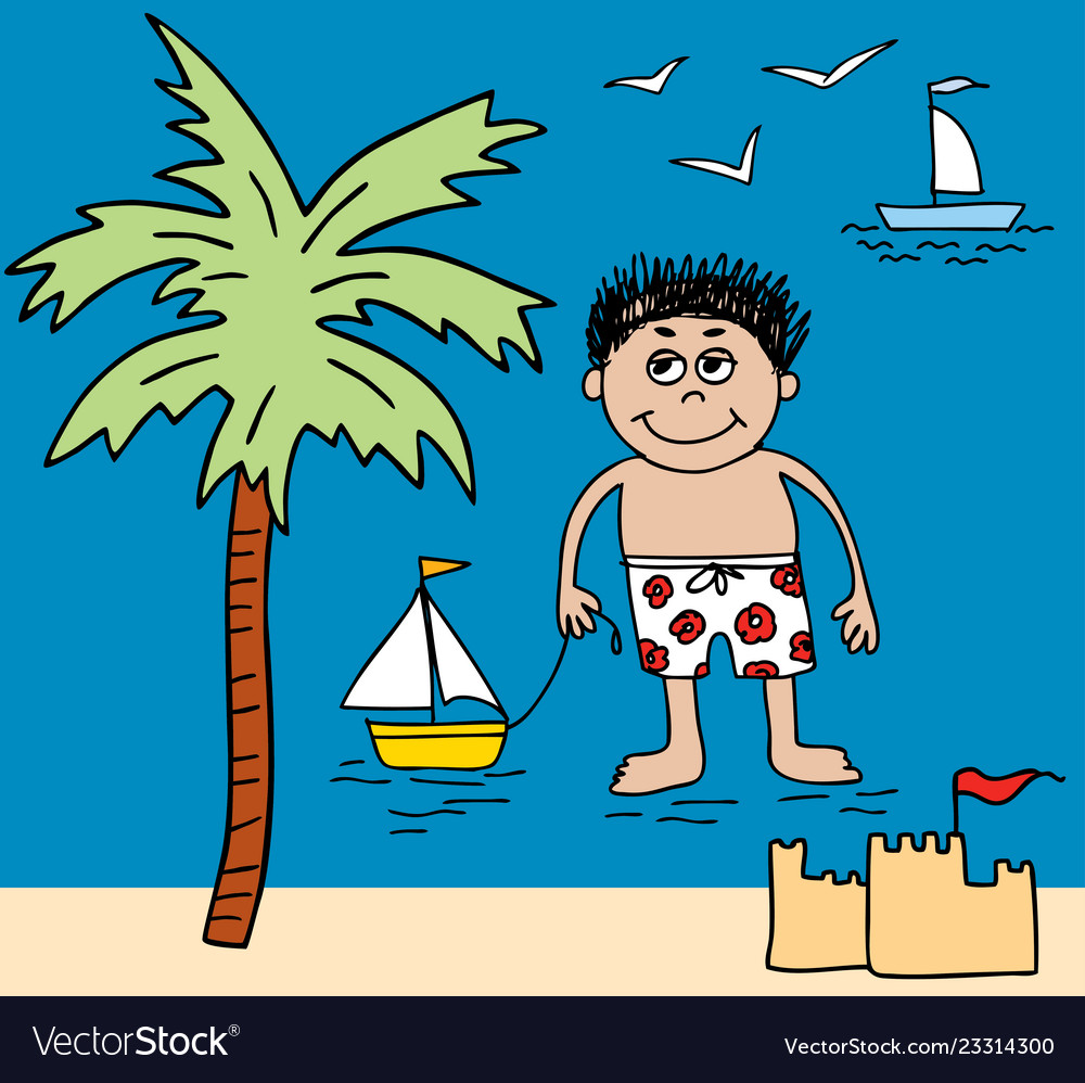 Image of a little boy on beach rest Royalty Free Vector